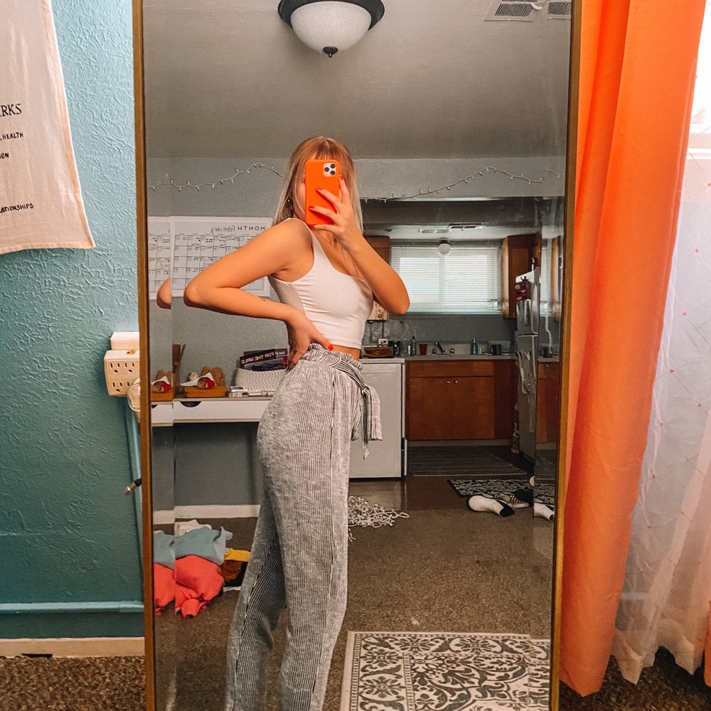 Striped paper bag pants